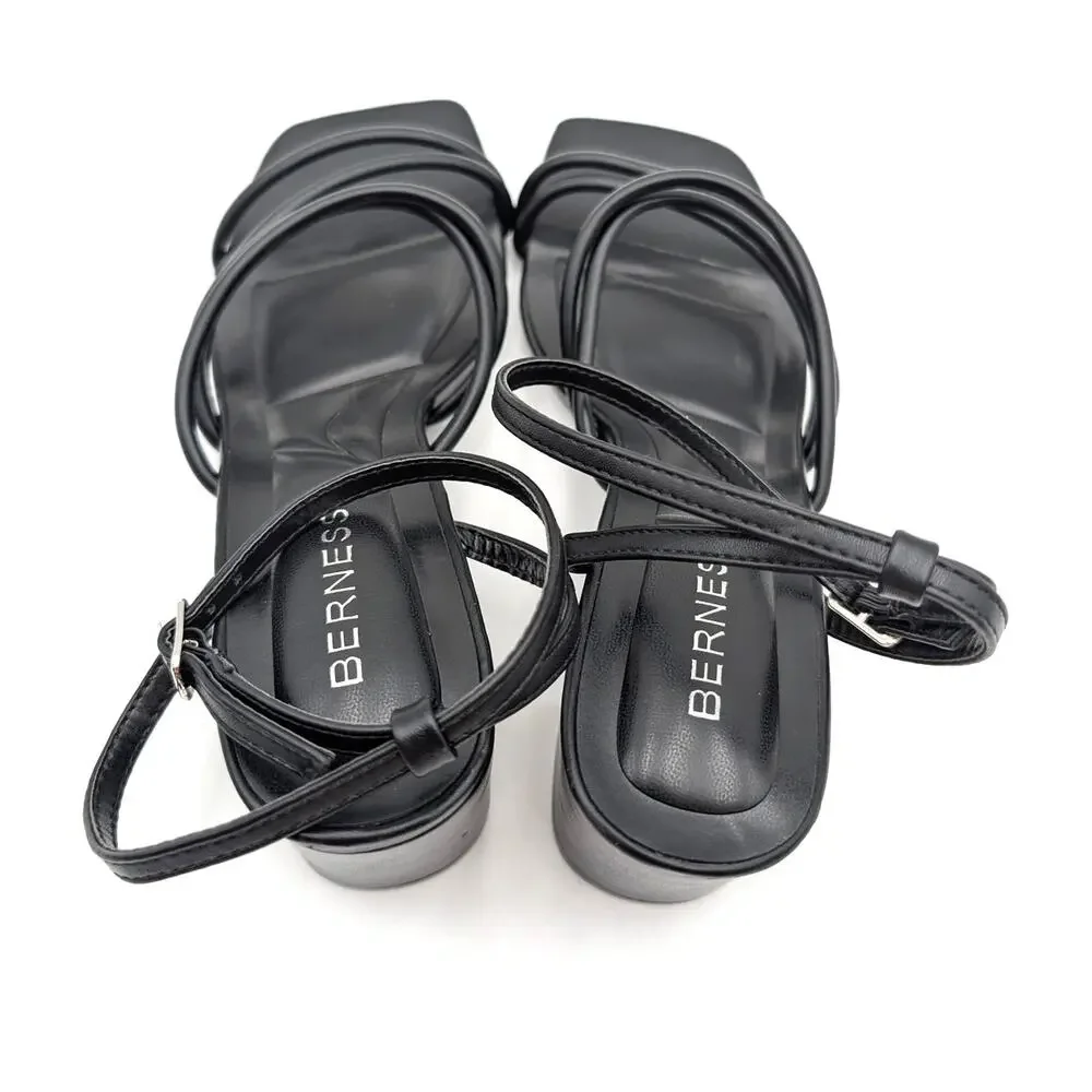 Berness Emmarie Tubular Strap Sandals Open Toe Women's Black Size US7 EU37.5